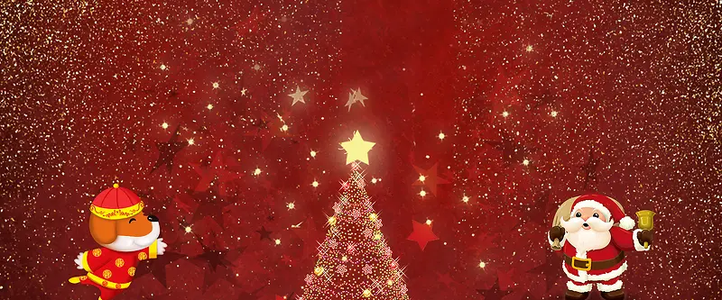 圣诞红色卡通电商圣诞树banner背景
