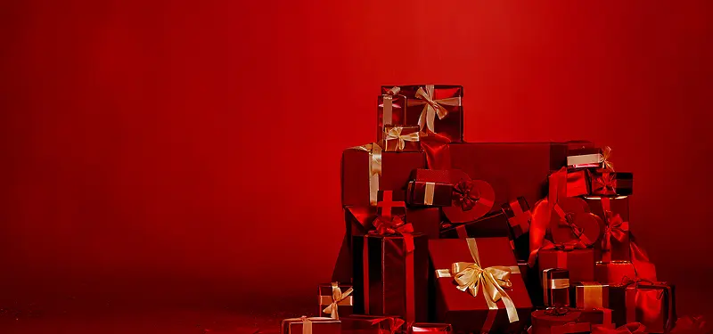 深红色礼盒囤货新年背景