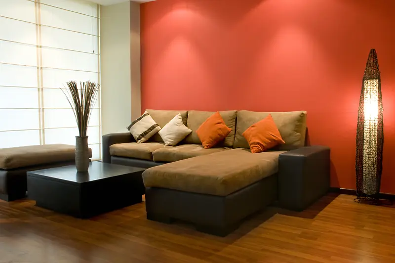 红色温馨客厅沙发背景素材