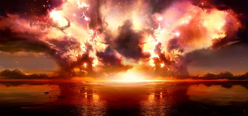 科幻地球大海爆炸烟雾背景