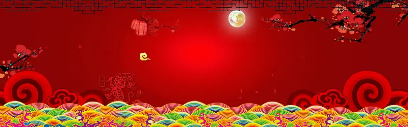 新年扁平红色海报banner背景