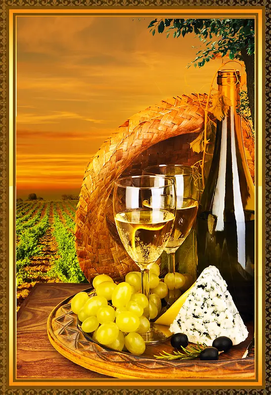 金色葡萄酒红酒庄园背景海报背景