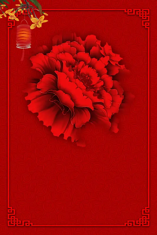 红色花朵古典底纹背景素材