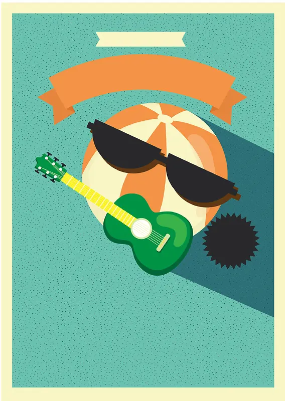 扁平化卡通吉他眼镜球面海报背景