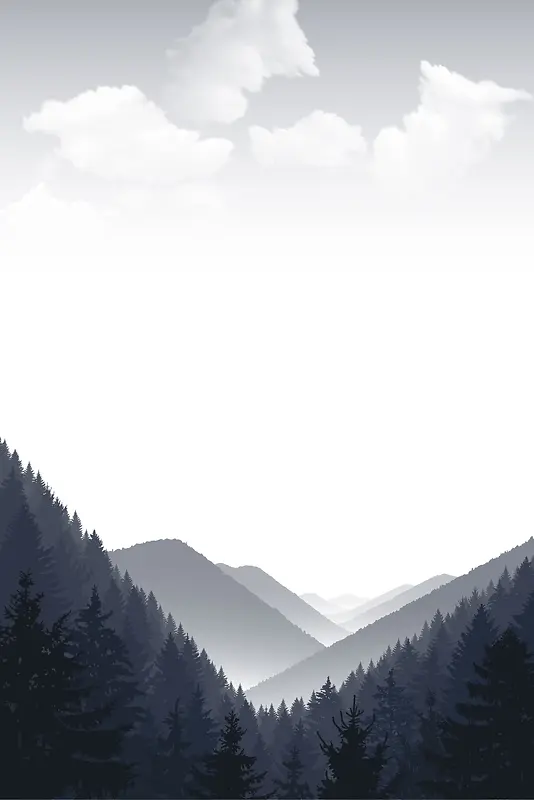 矢量手绘唯美远山风景背景