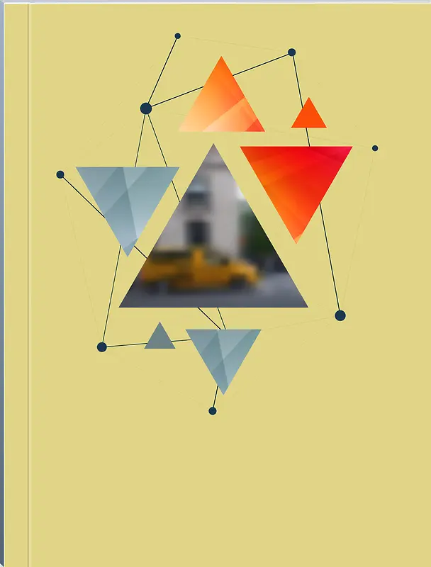 简约几何扁平三角连接模糊金色海报画册