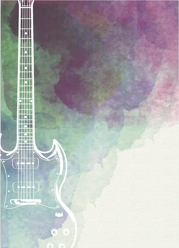 音乐节卡通水彩吉他乐器背景素材