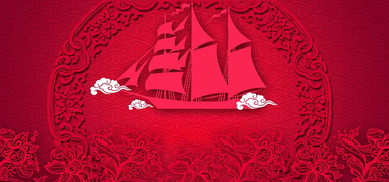 帆船红色海报背景