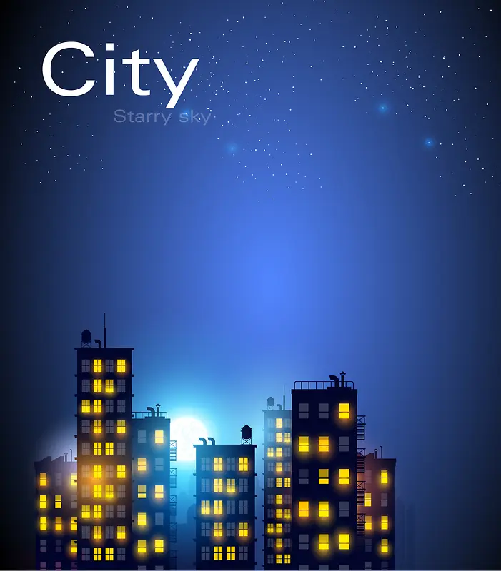城市灯光剪影夜晚海报背景素材