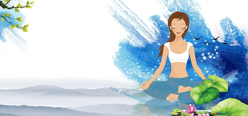 女人节瑜伽卡通海报背景