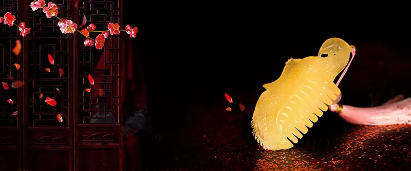 结婚玉梳大促简约喜庆黑色banner