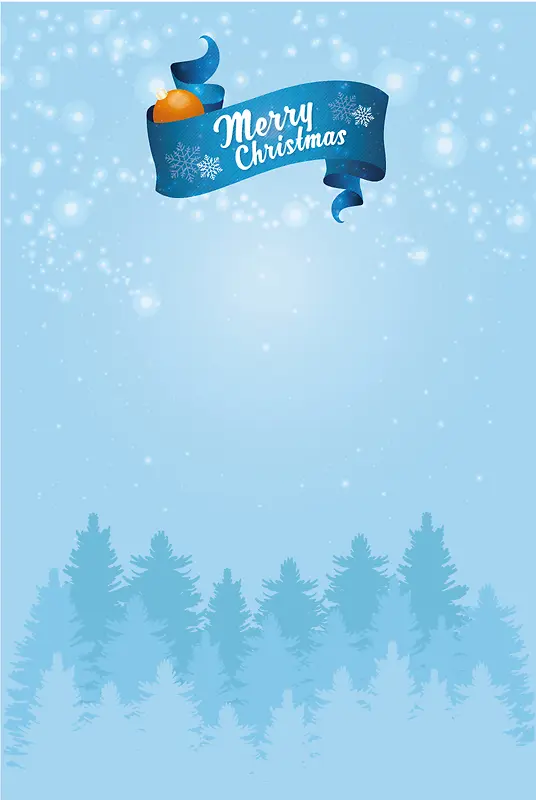 蓝色丝带圣诞森林渐变海报背景素材