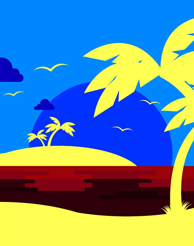 卡通手绘清凉夏季上新沙滩海报背景素材