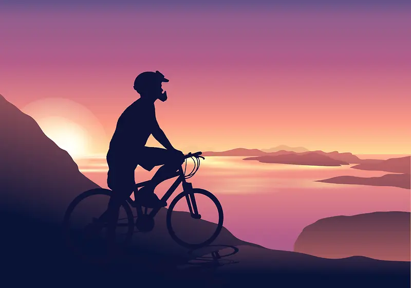 紫色山顶骑行剪影背景素材