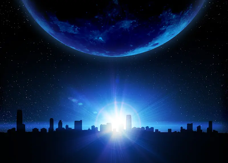 蓝色星球城市之光背景元素