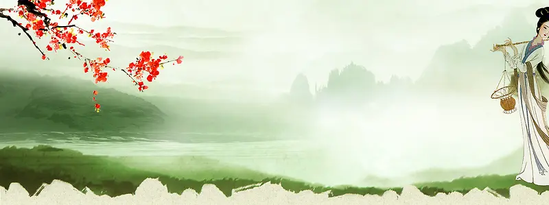 清明节古装中国风渲染绿banner