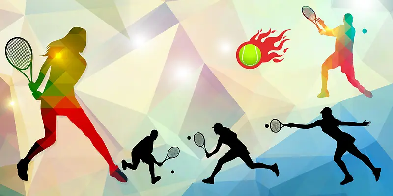 几何渐变网球运动员剪影海报背景素材