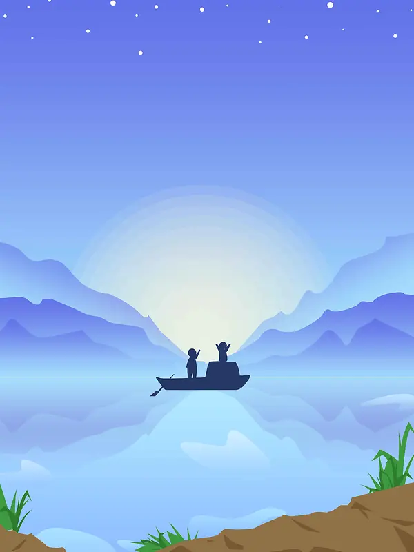 风景蓝色简约手绘插画背景