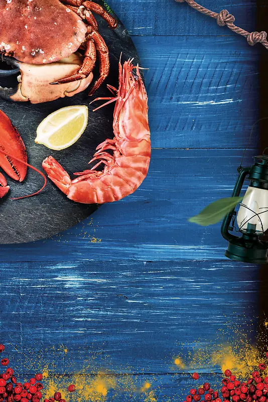 蓝色夏季海鲜美食餐饮海报