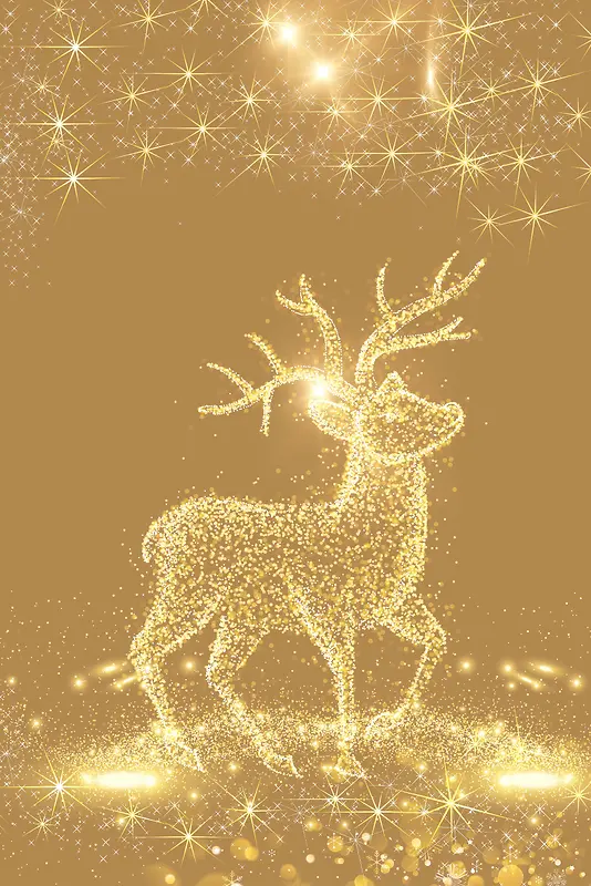唯美梦幻圣诞新年金色驯鹿海报