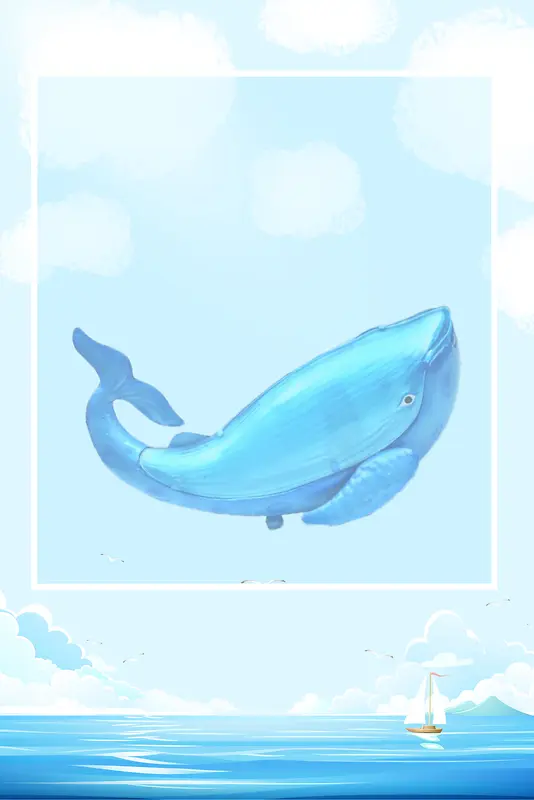 蓝色简约手绘海洋动物海豚设计主题