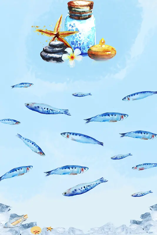 蓝色简约手绘海洋动物鱼类设计主题