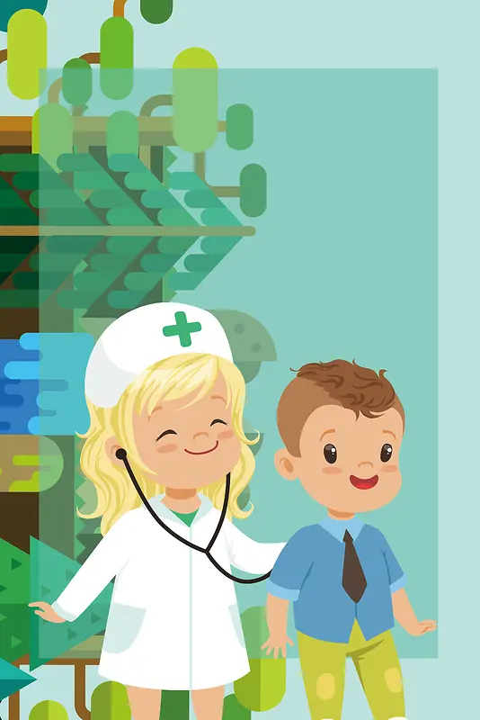 蓝色简约卡通设计医生医疗宣传设计主题海报