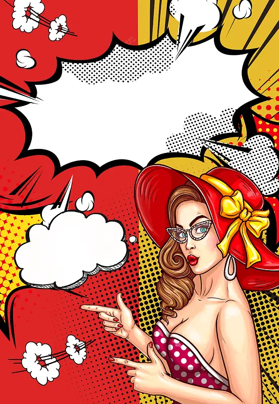 红色漫画手绘文艺女人样式设计海报