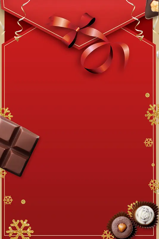 2.14情人节红色扁平信封巧克力甜品促销海报
