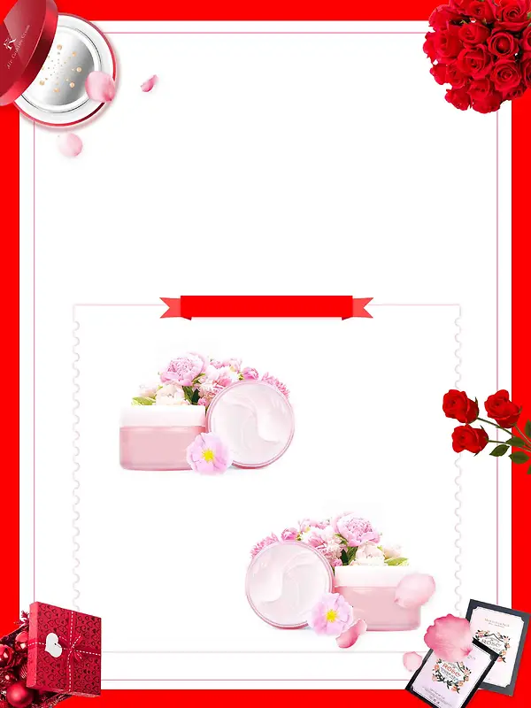 红色玫瑰浪漫七夕促销海报背景模板