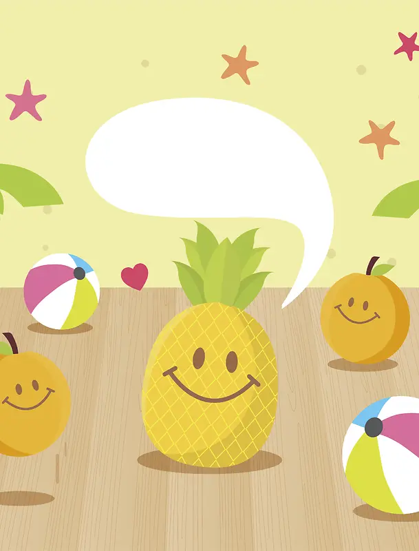 卡通手绘夏季上新菠萝水果促销背景素材