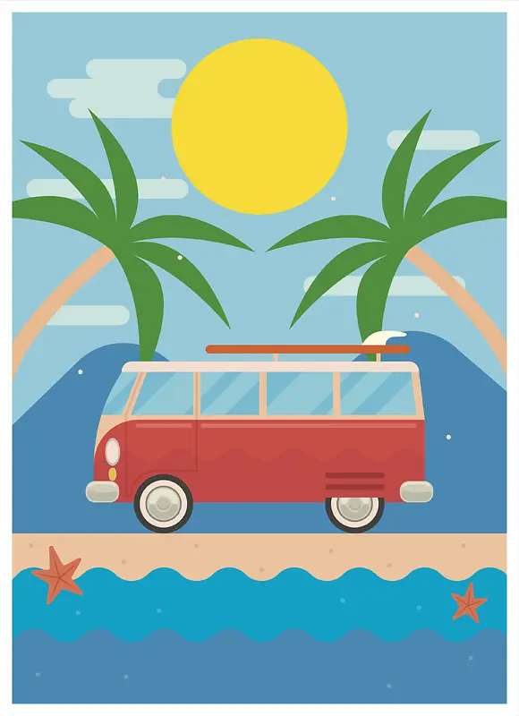卡通手绘清凉夏季上新海岸度假背景素材