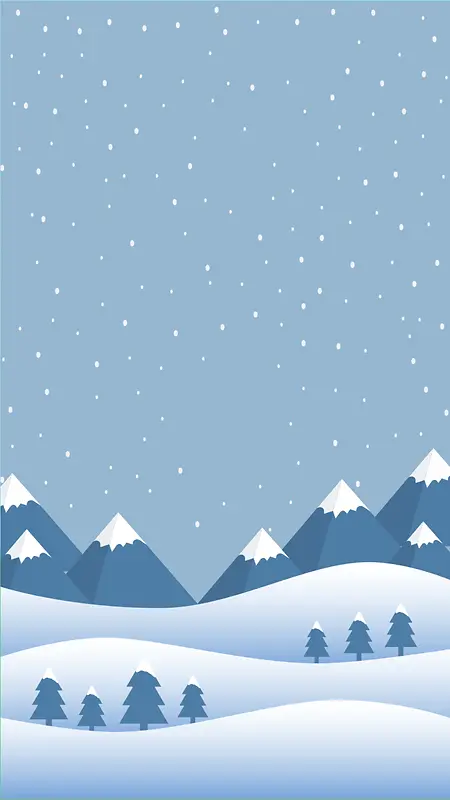 蓝色简约文艺卡通手绘户外冬季下雪场景设计