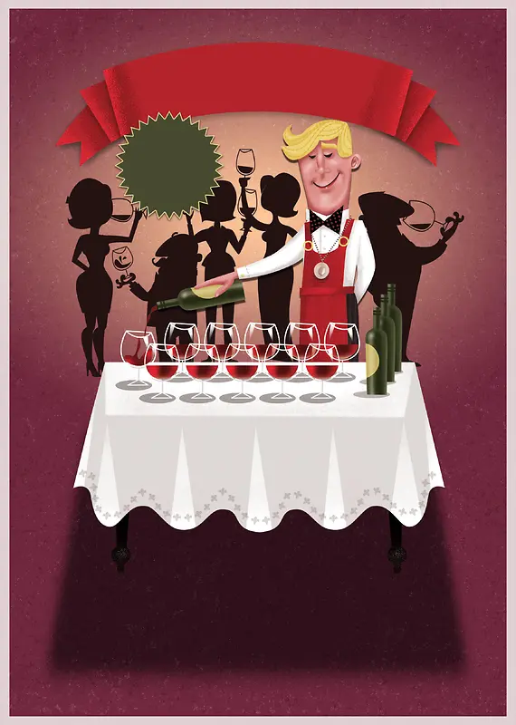 餐厅卡通服务员海报背景