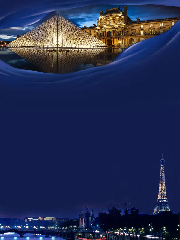 蓝色简约法国巴黎旅游海报