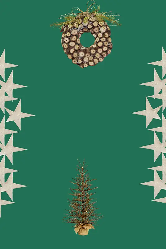 圣诞绿色星星花圈松果广告背景