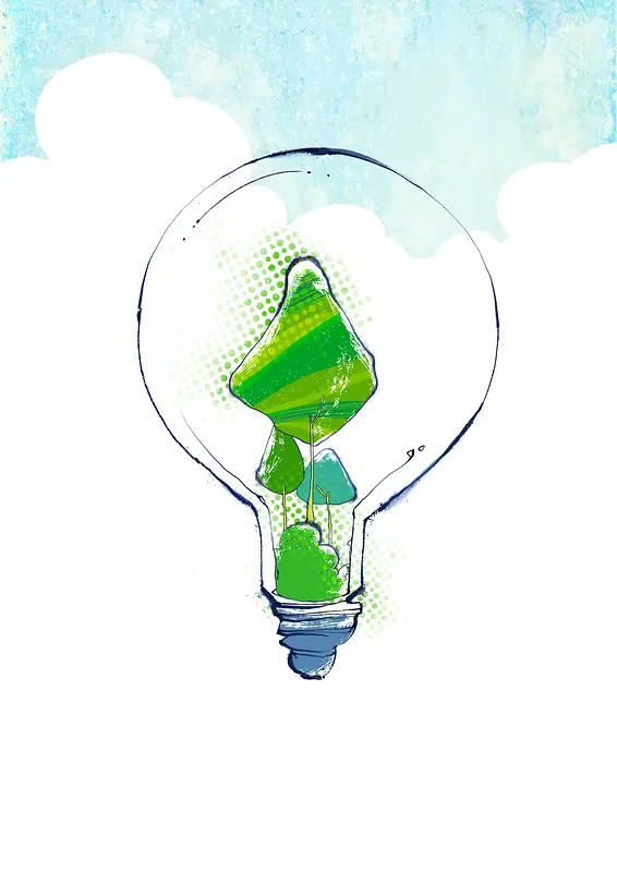 卡通手绘绿色世界环境日灯泡海报背景素材