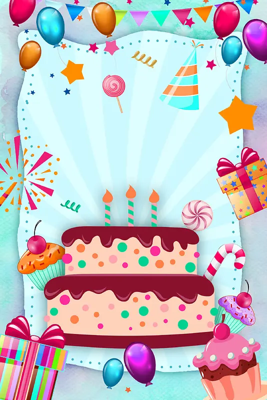 漂浮气球生日节日蛋糕背景素材