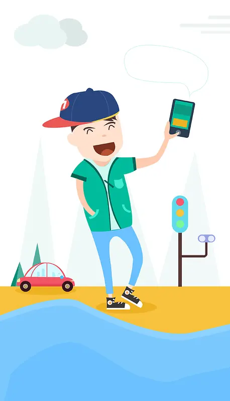 扁平化马路出租车智能停车app引导页背景