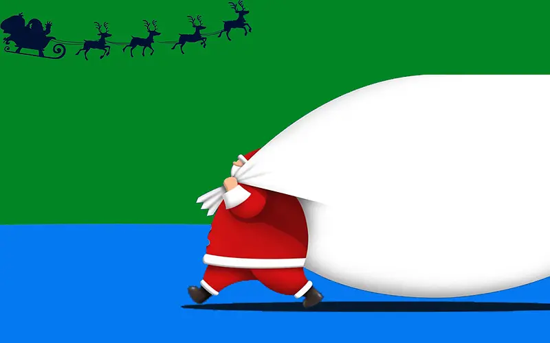 圣诞节圣诞老人圣诞马车麋鹿绿色蓝色背景图
