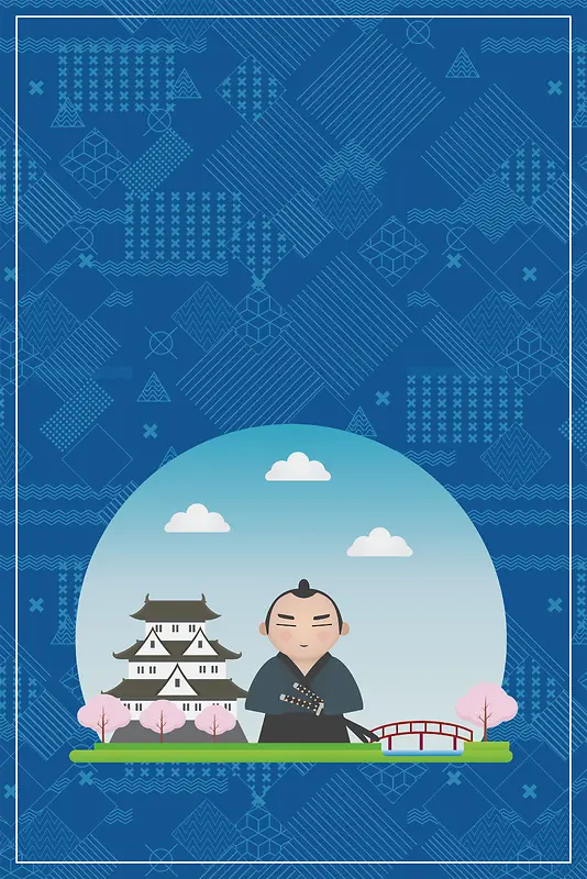 蓝色扁平化日本之旅创意海报背景素材
