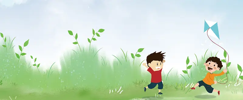 大暑孩童出游卡通绿色背景