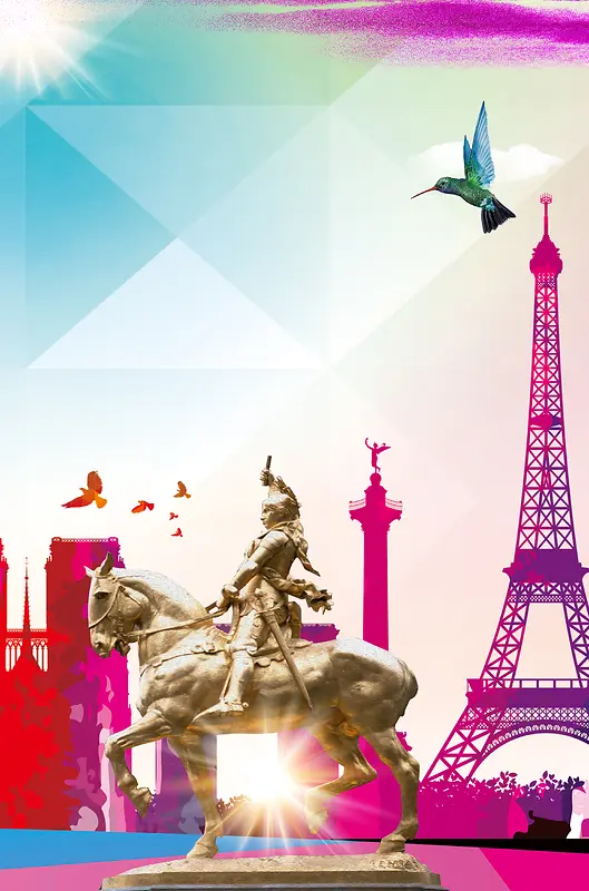 几何渐变法国欧洲风情游玩留学海报背景素材