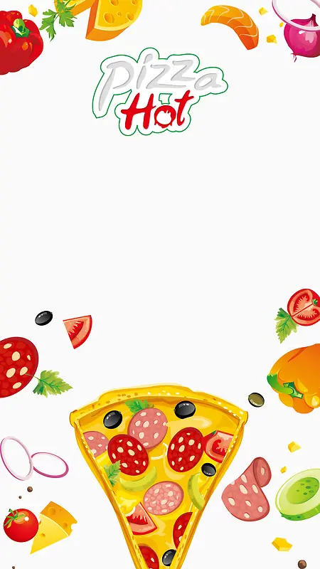 蔬菜边框披萨多彩H5背景