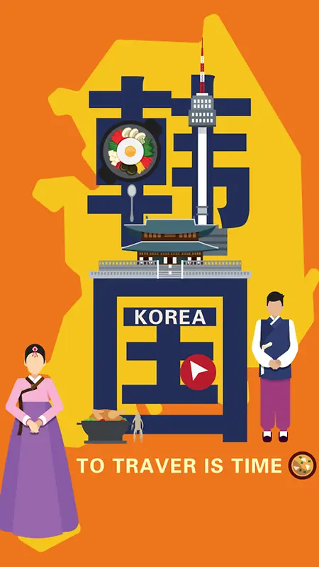 黄色韩国旅游背景图