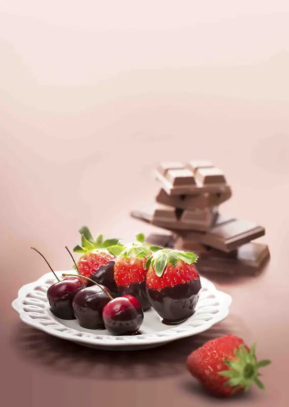 美味樱桃草莓巧克力点心海报