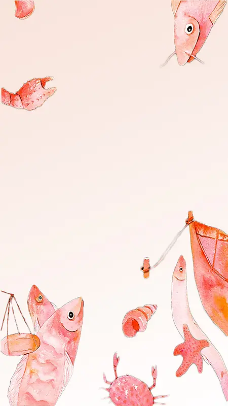 粉色手绘小鱼背景素材