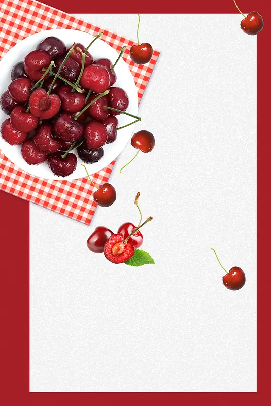 红色简约车厘子水果促销海报