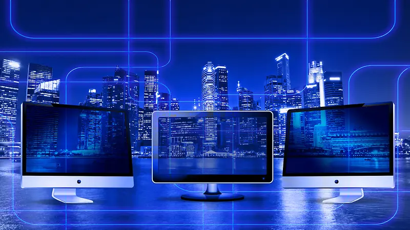蓝色背景电脑科技产品平面广告