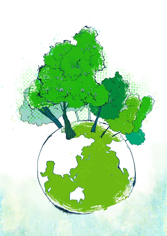 卡通手绘绿色世界环境日海报背景素材